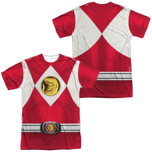 Power Rangers - Red Ranger Emblem (Front/back Print) - Short Sleeve Adult Poly Crew - White T-shirt