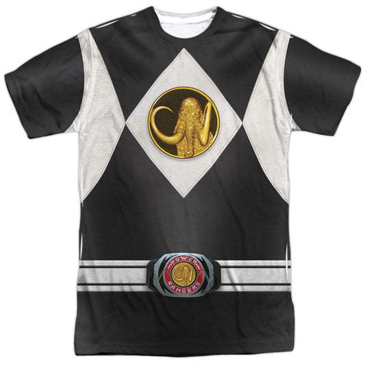 Power Rangers - Black Ranger Uniform - Short Sleeve Adult Poly Crew - White T-shirt