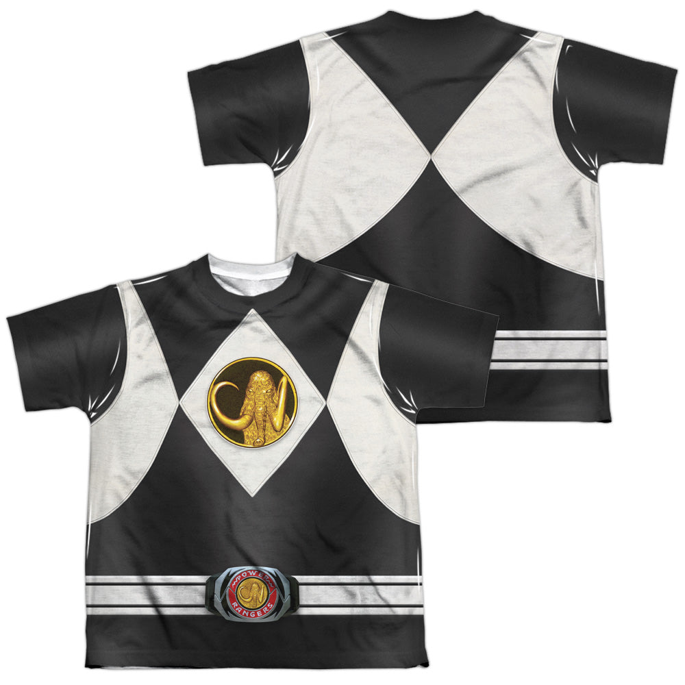 Power Rangers - Black Ranger Uniform (Front/back Print) - Short Sleeve Youth Poly Crew - White T-shirt