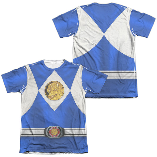 Power Rangers - Blue Ranger Emblem (Front/back Print) - Adult Poly/cotton Short Sleeve Tee - White T-shirt