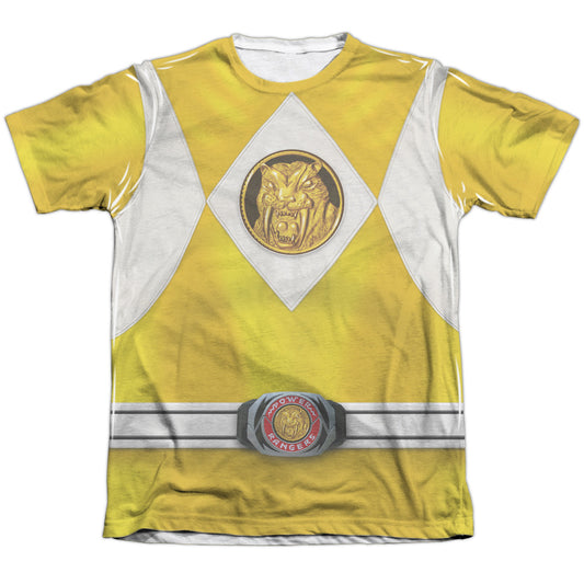 Power Rangers - Yellow Ranger Emblem - Adult Poly/cotton Short Sleeve Tee - White T-shirt