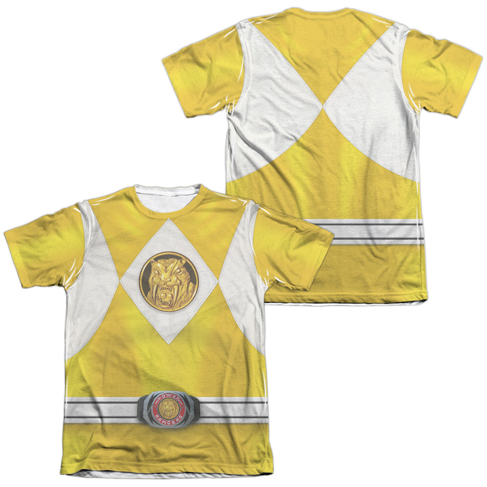 Power Rangers - Yellow Ranger Emblem (Front/back Print) - Adult Poly/cotton Short Sleeve Tee - White T-shirt