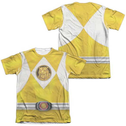 Power Rangers - Yellow Ranger Emblem (Front/back Print) - Adult Poly/cotton Short Sleeve Tee - White T-shirt