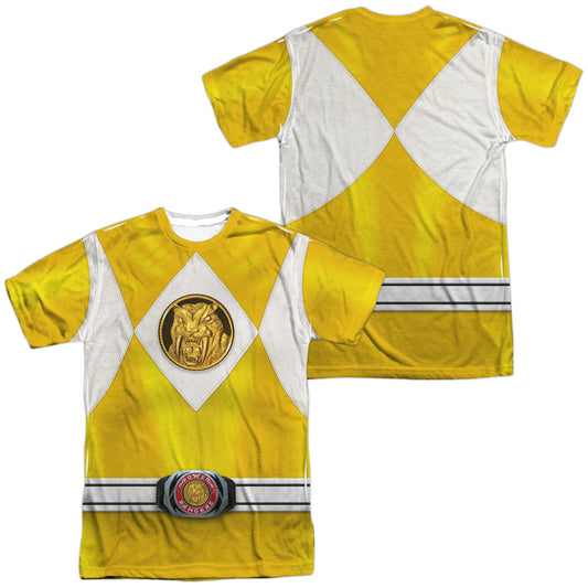 Power Rangers - Yellow Ranger Emblem (Front/back Print) - Short Sleeve Adult Poly Crew - White T-shirt