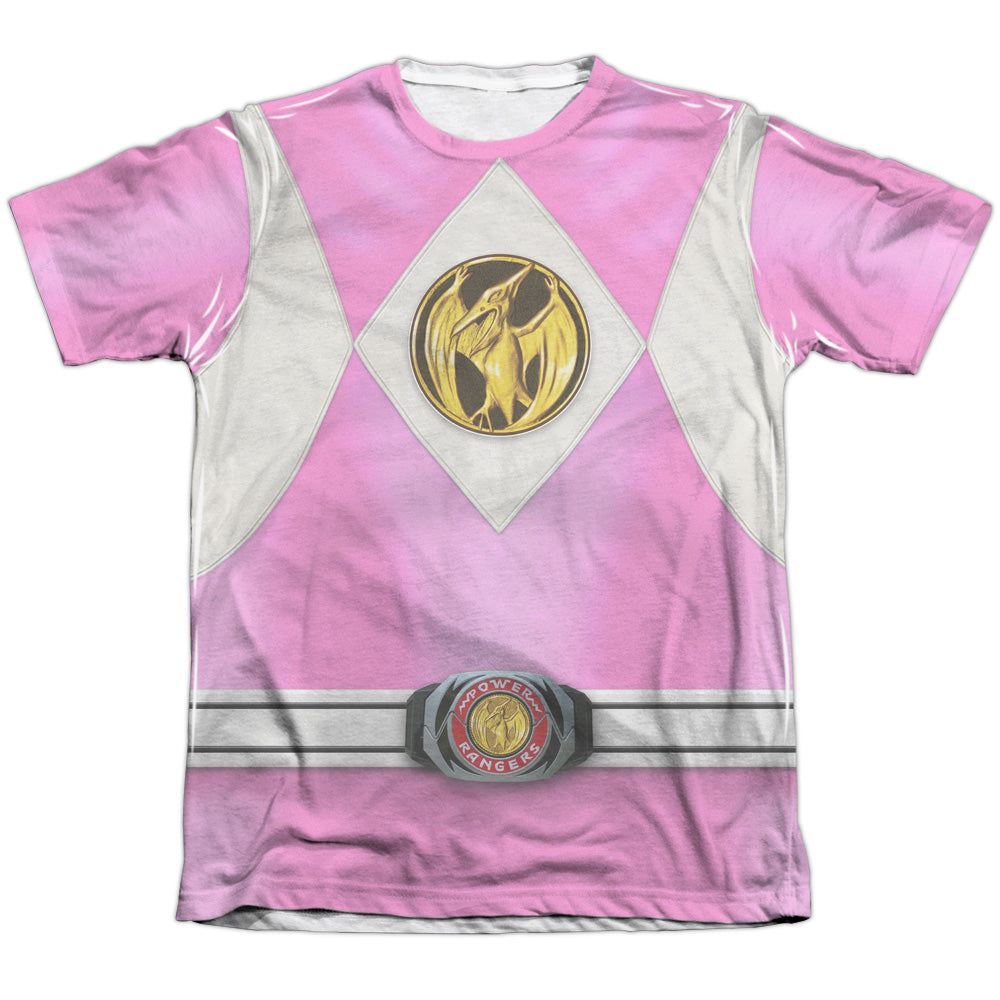 Power Rangers - Pink Ranger Emblem - Adult Poly/cotton Short Sleeve Tee - White T-shirt