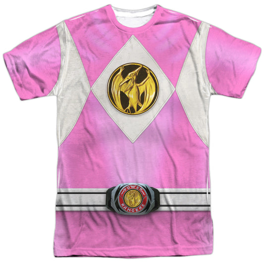 Power Rangers - Pink Ranger Emblem - Short Sleeve Adult Poly Crew - White T-shirt