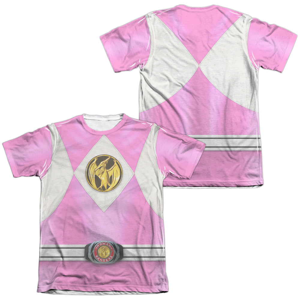 Power Rangers - Pink Ranger Emblem (Front/back Print) - Adult Poly/cotton Short Sleeve Tee - White T-shirt