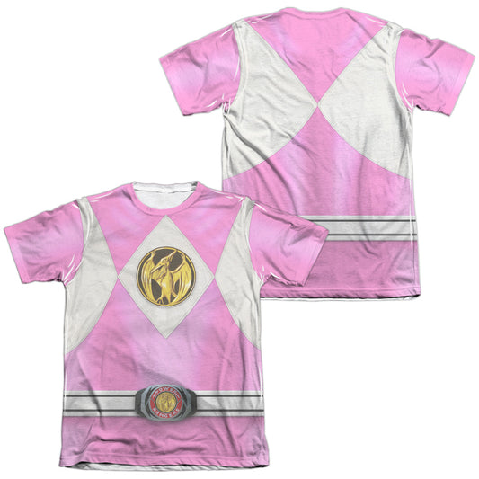 Power Rangers - Pink Ranger Emblem (Front/back Print) - Adult Poly/cotton Short Sleeve Tee - White T-shirt