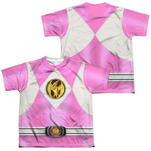 Power Rangers - Pink Ranger Emblem (Front/back Print) - Short Sleeve Youth Poly Crew - White T-shirt