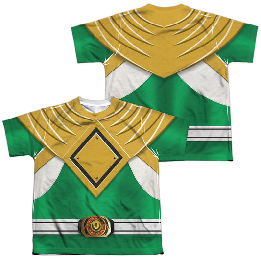 Power Rangers - Green Ranger (Front/back Print) - Short Sleeve Youth Poly Crew - White T-shirt