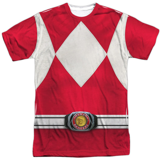 Power Rangers - Red Ranger - Short Sleeve Adult Poly Crew - White T-shirt