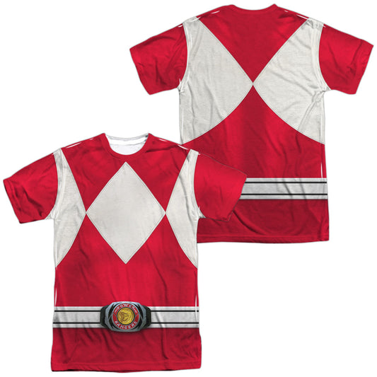 Power Rangers - Red Ranger (Front/back Print) - Short Sleeve Adult Poly Crew - White T-shirt