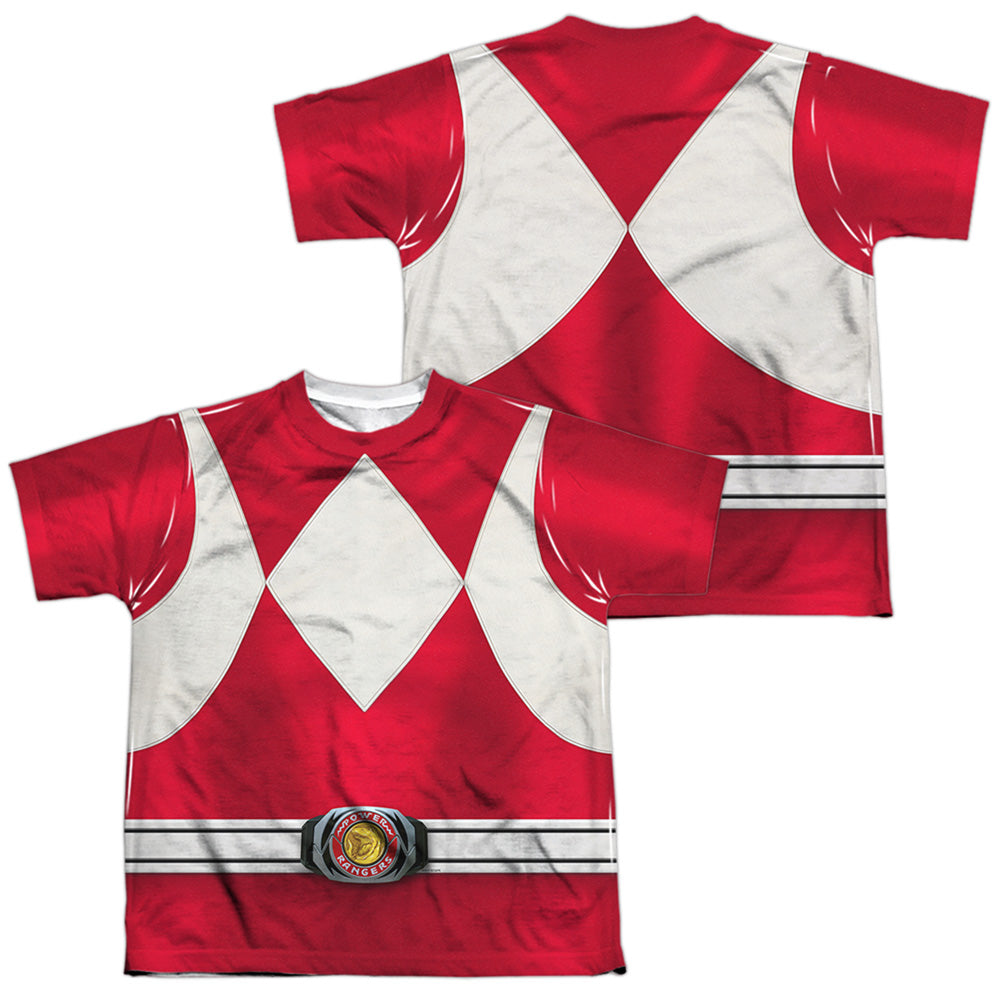Power Rangers - Red Ranger (Front/back Print) - Short Sleeve Youth Poly Crew - White T-shirt