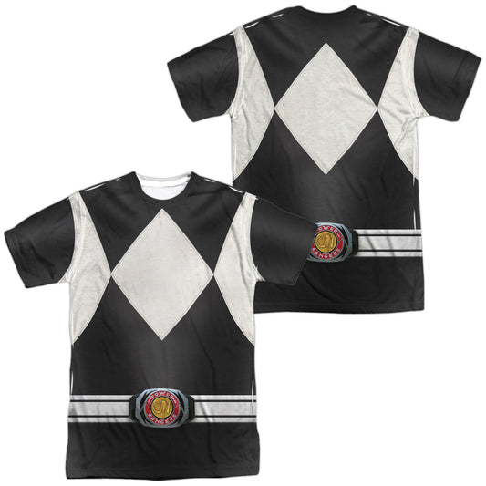 Power Rangers - Black Ranger (Front/back Print) - Short Sleeve Adult Poly Crew - White T-shirt