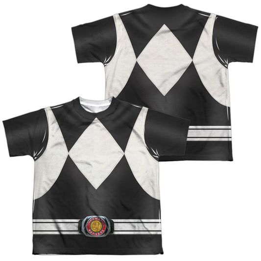 Power Rangers - Black Ranger (Front/back Print) - Short Sleeve Youth Poly Crew - White T-shirt