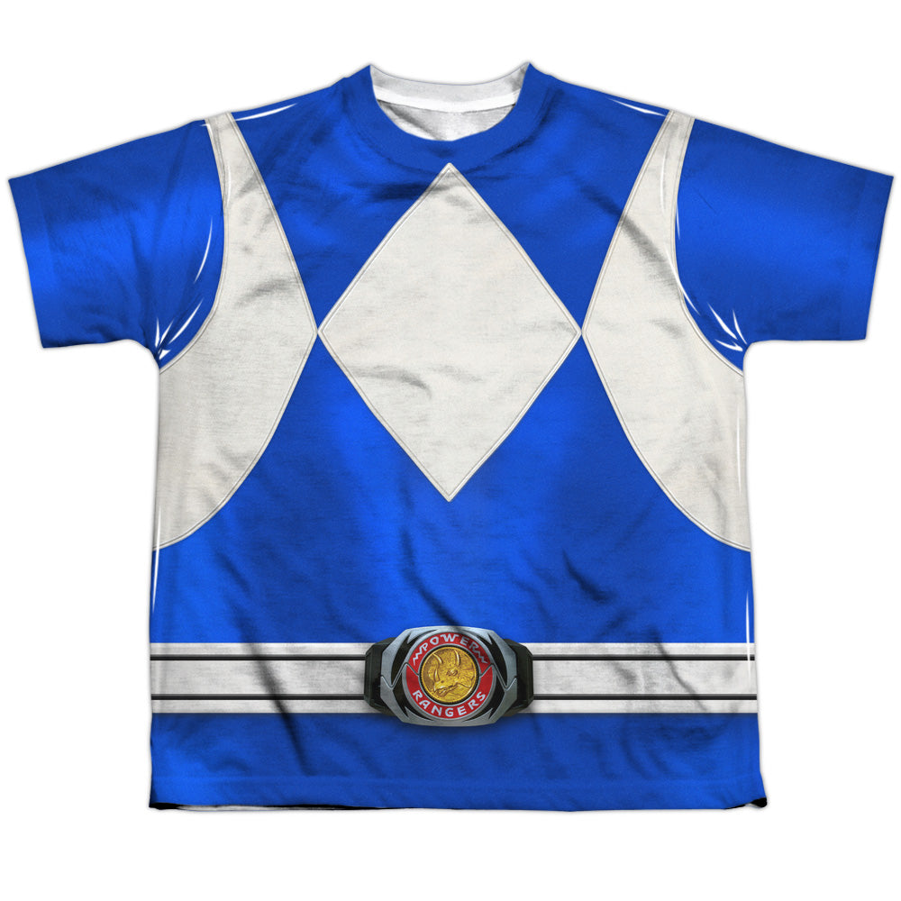 Power Rangers - Blue Ranger - Short Sleeve Youth Poly Crew - White T-shirt