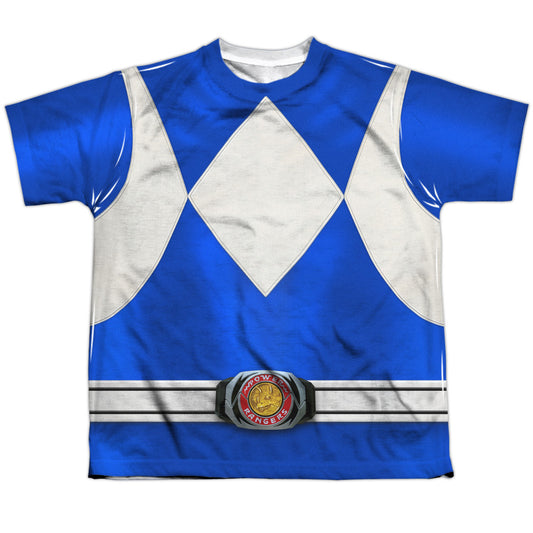 Power Rangers - Blue Ranger - Short Sleeve Youth Poly Crew - White T-shirt