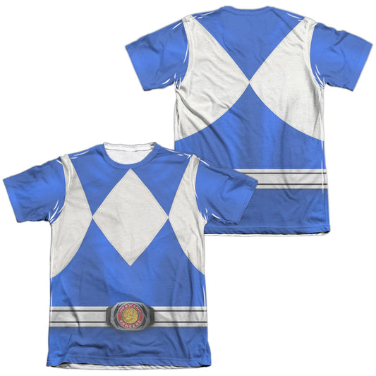 Power Rangers - Blue Ranger (Front/back Print) - Adult Poly/cotton Short Sleeve Tee - White T-shirt