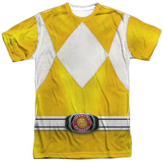 Power Rangers - Yellow Ranger - Short Sleeve Adult Poly Crew - White T-shirt