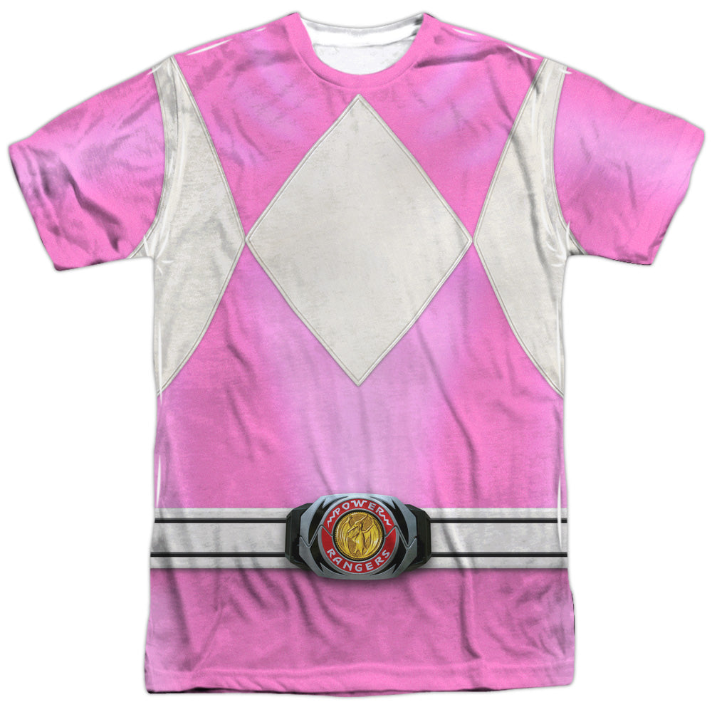 Power Rangers - Pink Ranger - Short Sleeve Adult Poly Crew - White T-shirt