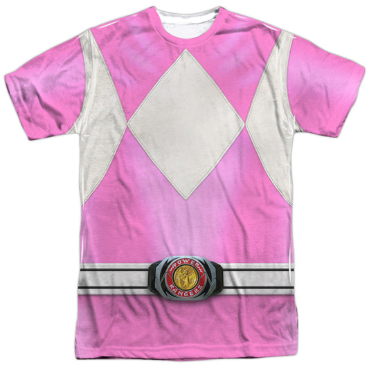 Power Rangers - Pink Ranger - Short Sleeve Adult Poly Crew - White T-shirt
