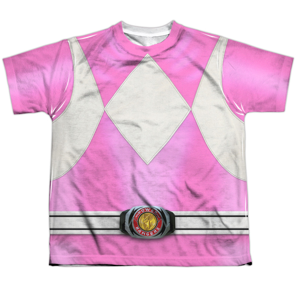 Power Rangers - Pink Ranger - Short Sleeve Youth Poly Crew - White T-shirt