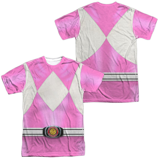 Power Rangers - Pink Ranger (Front/back Print) - Short Sleeve Adult Poly Crew - White T-shirt