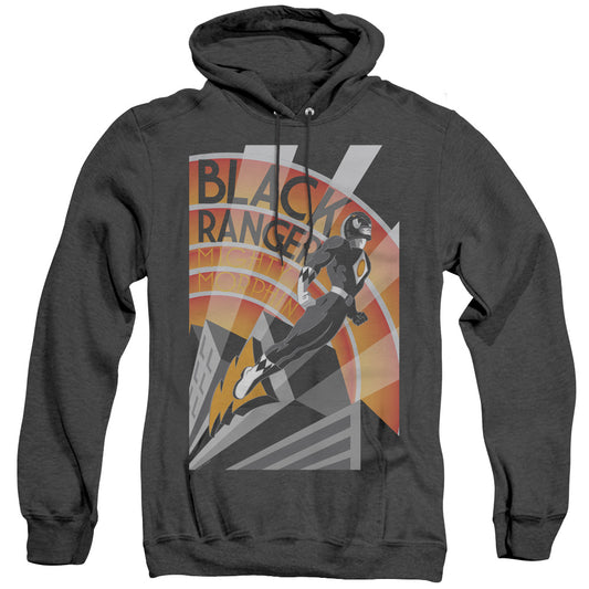 Power Rangers - Black Ranger Deco - Adult Heather Hoodie - Black