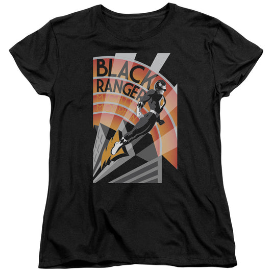 Power Rangers - Black Ranger Deco - Short Sleeve Womens Tee - Black T-shirt