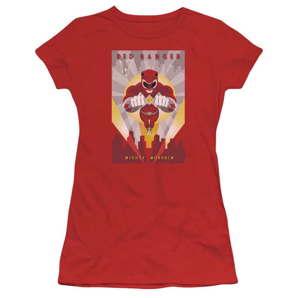 Power Rangers - Red Deco - Short Sleeve Junior Sheer - Red T-shirt
