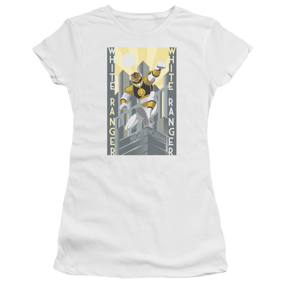 Power Rangers - White Ranger Deco - Short Sleeve Junior Sheer - White T-shirt