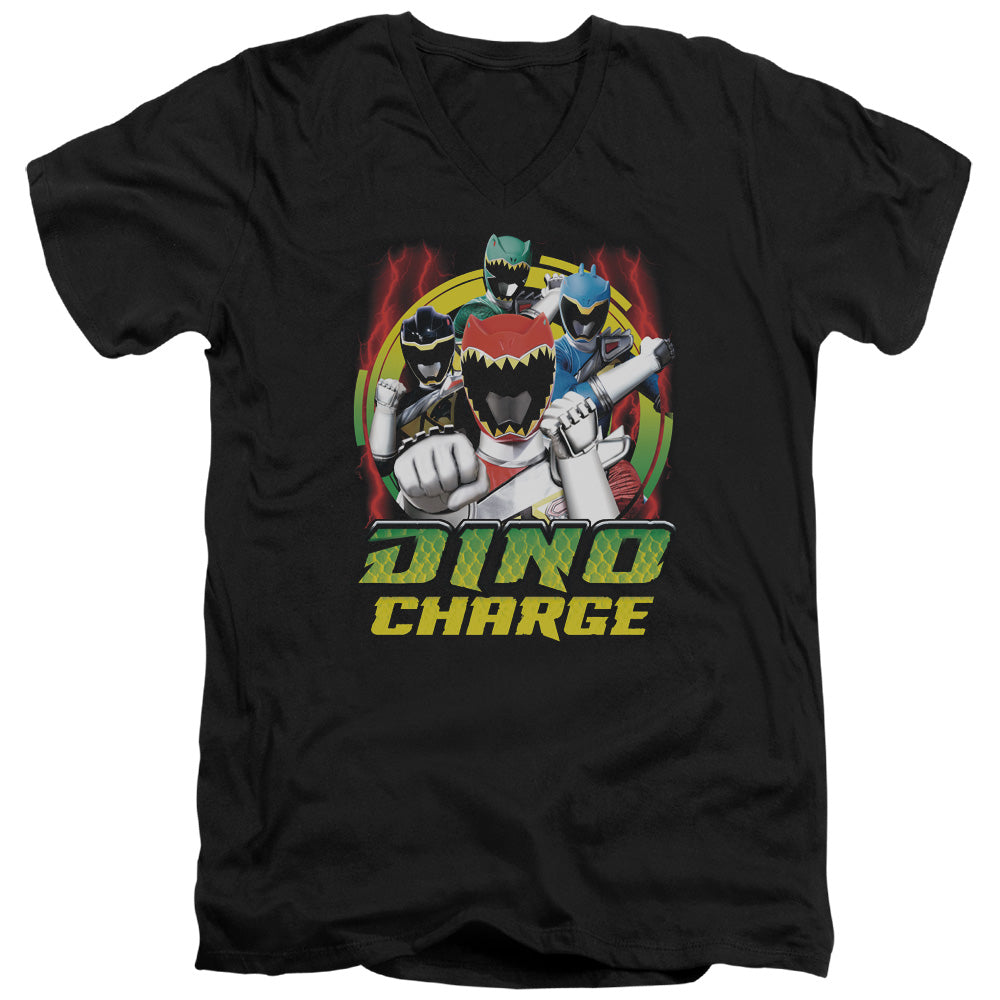 Power Rangers - Dino Lightning - Short Sleeve Adult V-neck 30/1 - Black T-shirt