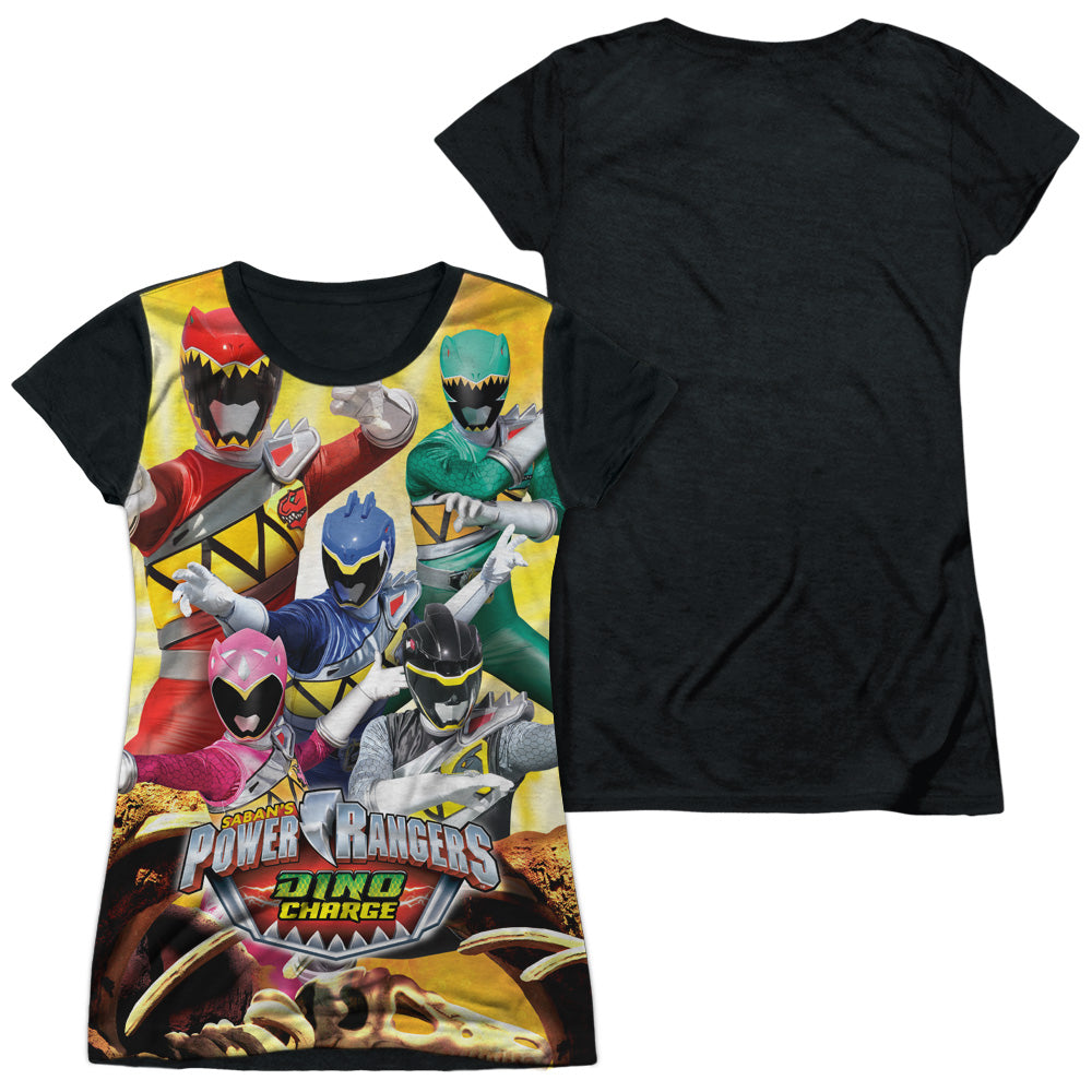 Power Rangers - Charged For Battle - Short Sleeve Junior Poly Black Back - White T-shirt