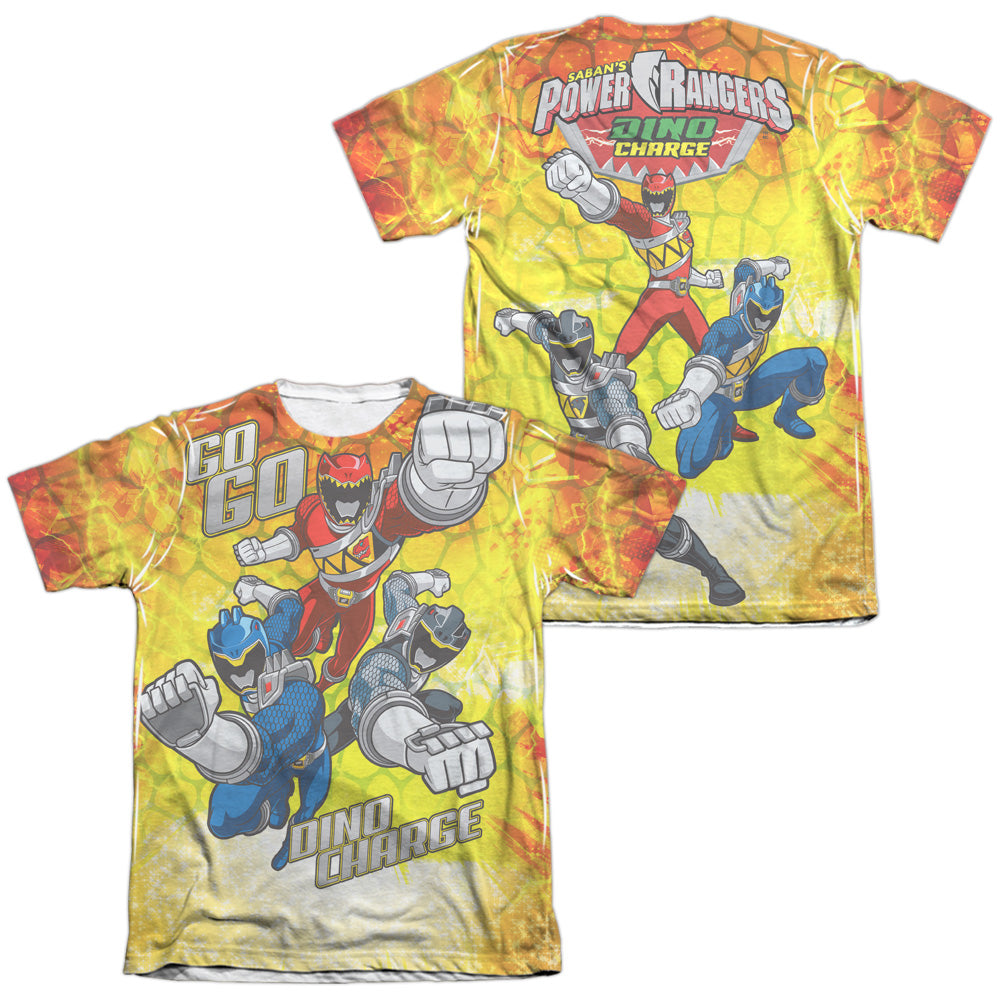 Power Rangers - Go Go Dino Charge (Front/back Print) - Adult Poly/cotton Short Sleeve Tee - White T-shirt