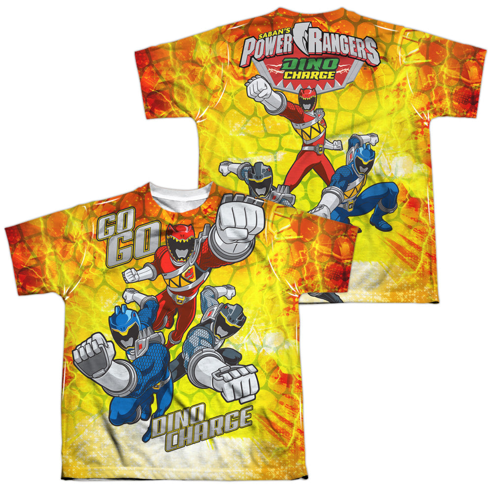 Power Rangers - Go Go Dino Charge (Front/back Print) - Short Sleeve Youth Poly Crew - White T-shirt