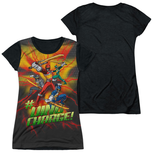 Power Rangers - Hashtag - Short Sleeve Junior Poly Black Back - White T-shirt