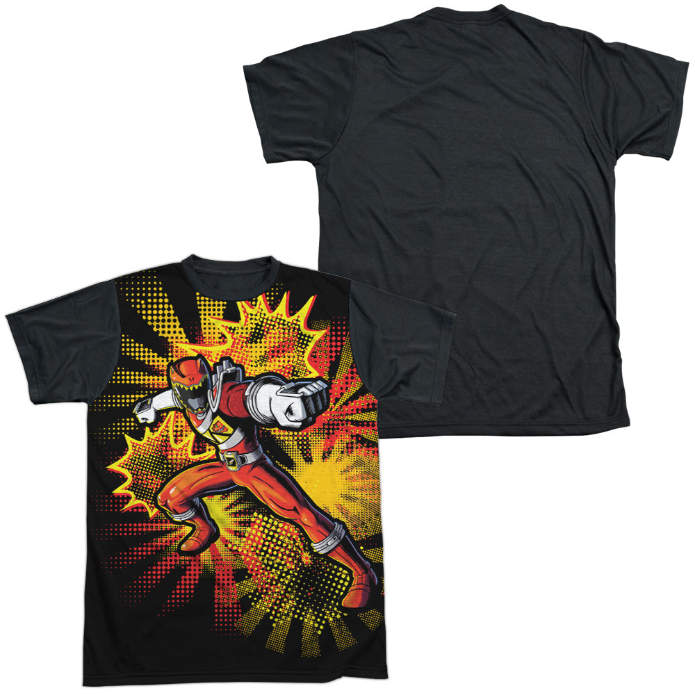 Power Rangers - Red Ranger Burst - Short Sleeve Adult White Front Black Back   - White T-shirt