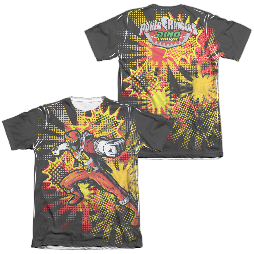 Power Rangers - Red Ranger Burst (Front/back Print) - Adult Poly/cotton Short Sleeve Tee - White T-shirt