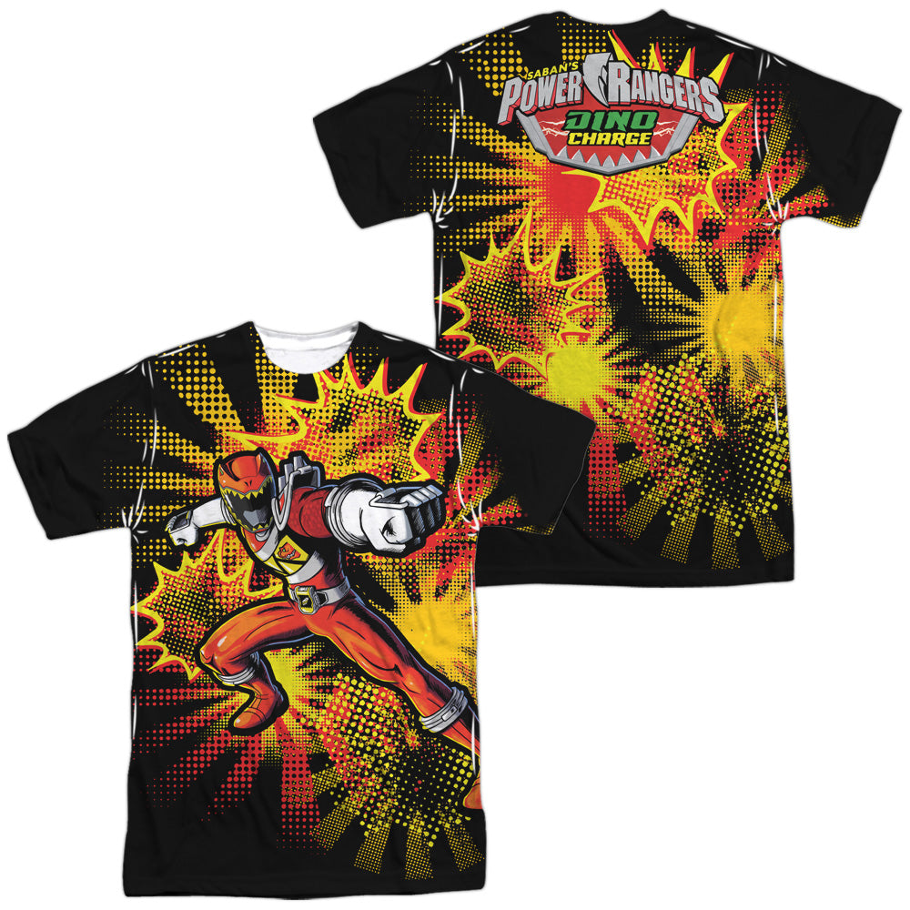 Power Rangers - Red Ranger Burst (Front/back Print) - Short Sleeve Adult Poly Crew - White T-shirt