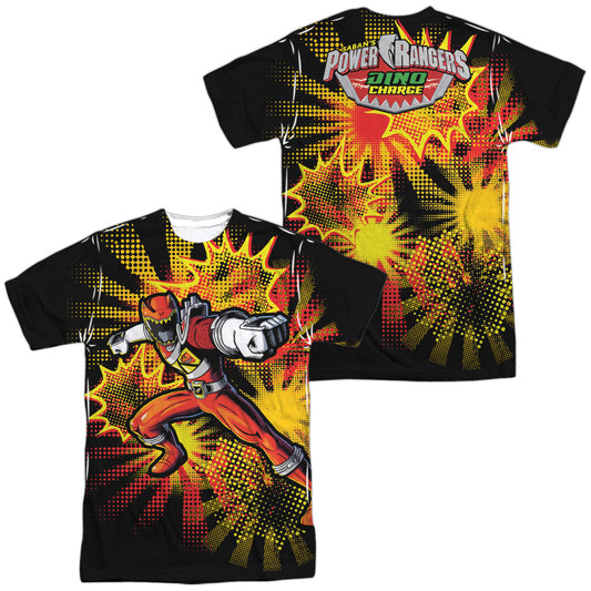Power Rangers - Red Ranger Burst (Front/back Print) - Short Sleeve Adult Poly Crew - White T-shirt