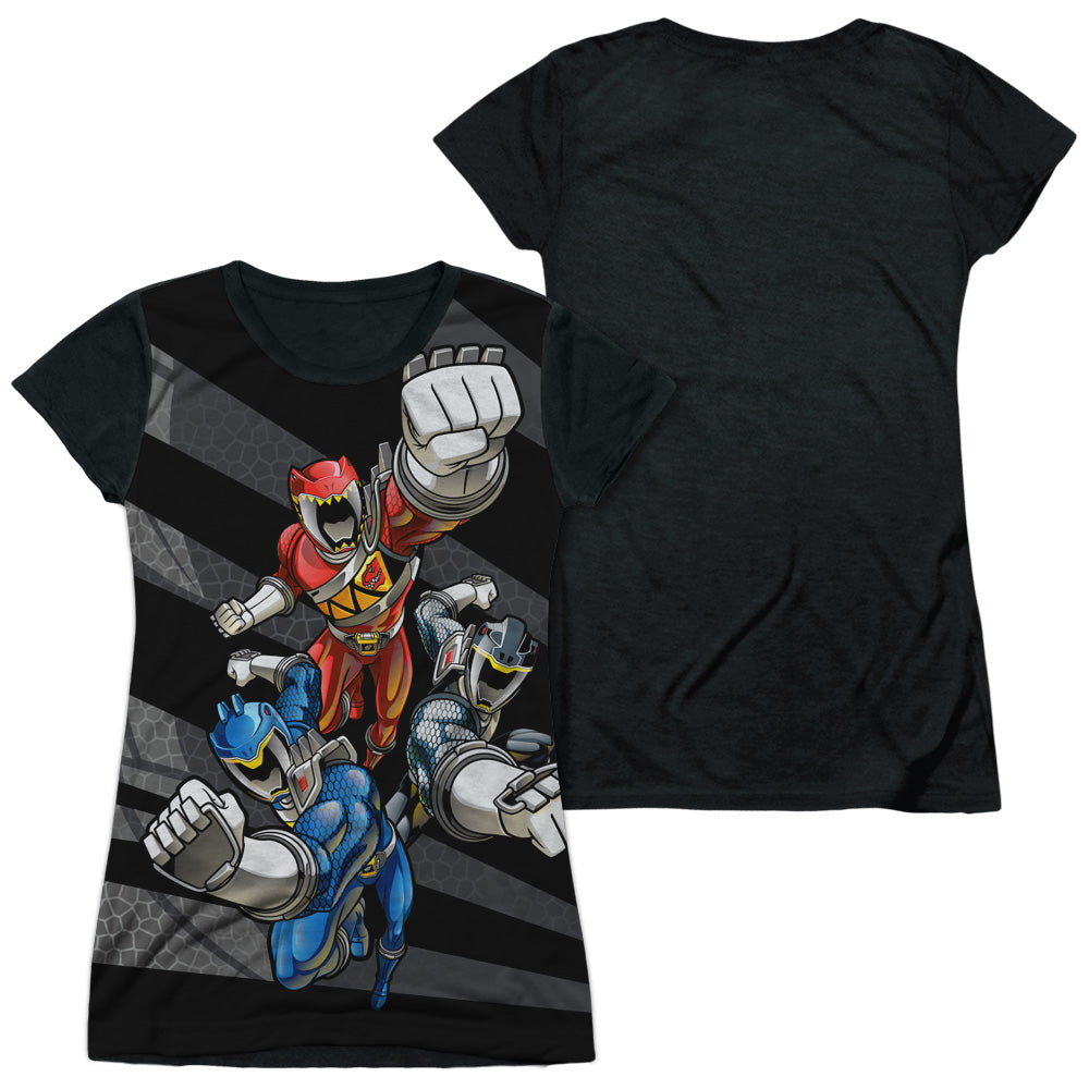 Power Rangers - Lets Bolt - Short Sleeve Junior Poly Black Back - White T-shirt