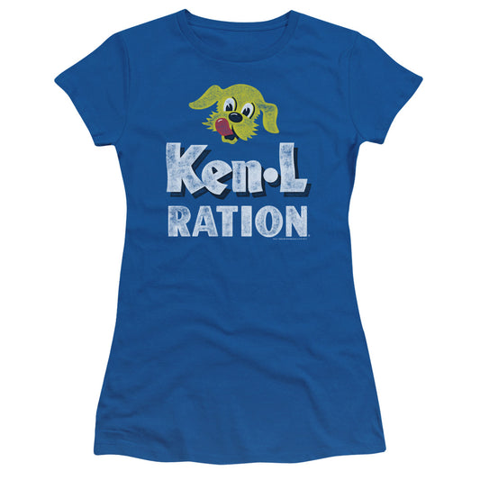 Ken L Ration - Distressed Logo - Short Sleeve Junior Sheer - Royal Blue T-shirt