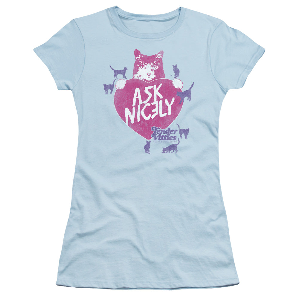 Tender Vittles - Nicely - Short Sleeve Junior Sheer - Light Blue T-shirt
