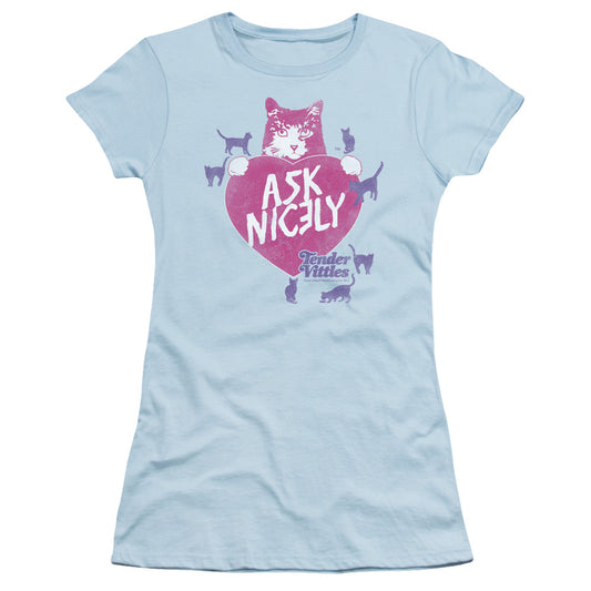 Tender Vittles - Nicely - Short Sleeve Junior Sheer - Light Blue T-shirt