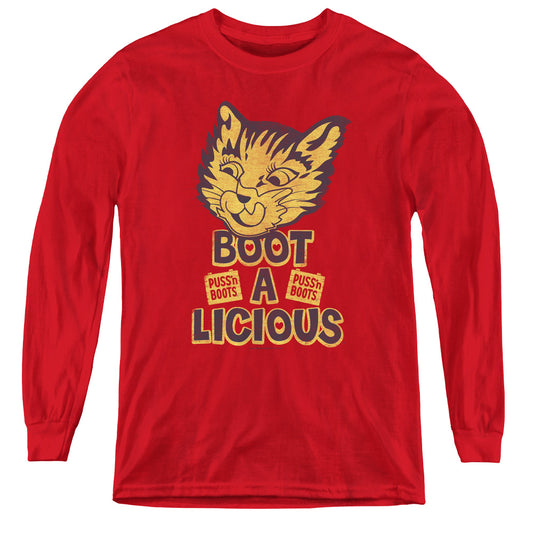 Puss N Boots Boot A Licious - Youth Long Sleeve Tee - Red