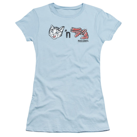 Puss N Boots - Rebus Logo - Short Sleeve Junior Sheer - Light Blue T-shirt