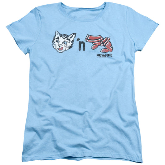 Puss N Boots - Rebus Logo - Short Sleeve Womens Tee - Light Blue T-shirt