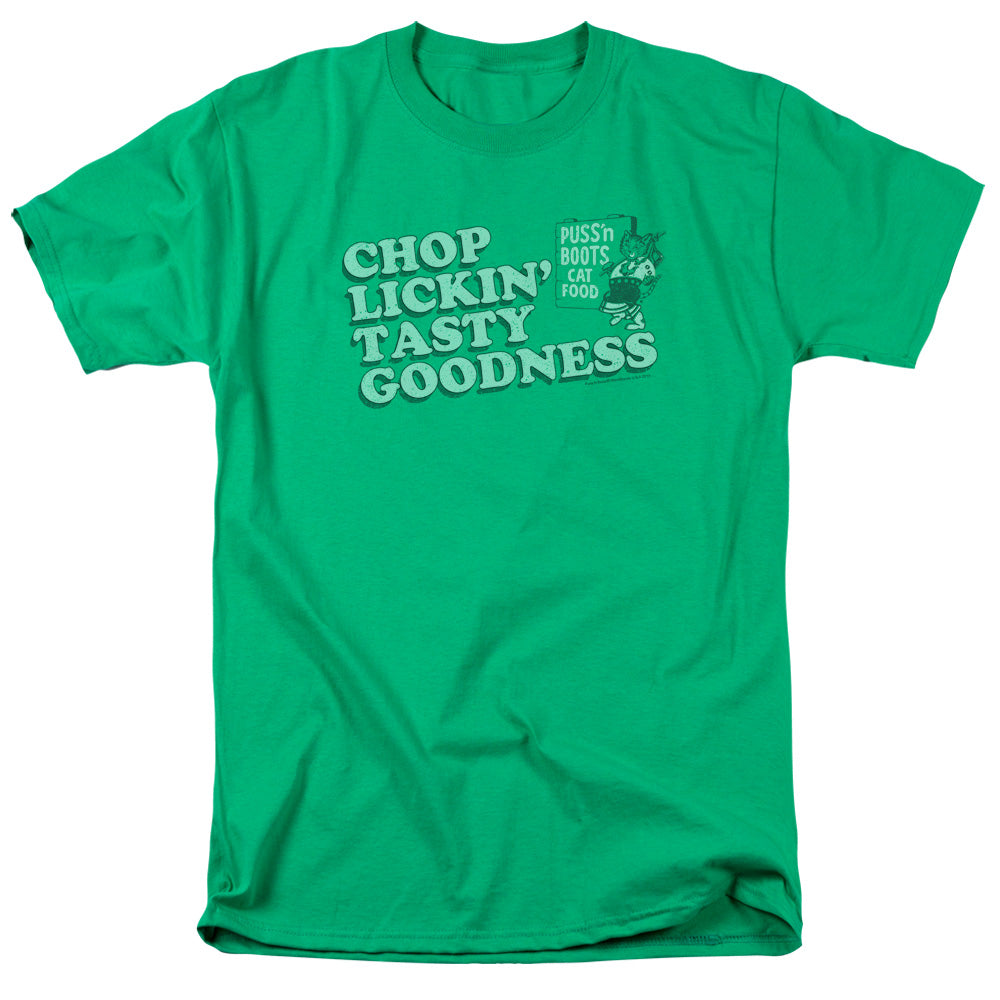 Puss N Boots - Chop Lickin Tasty Goodness - Short Sleeve Adult 18/1 - Kelly Green T-shirt