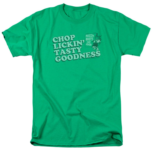 Puss N Boots - Chop Lickin Tasty Goodness - Short Sleeve Adult 18/1 - Kelly Green T-shirt