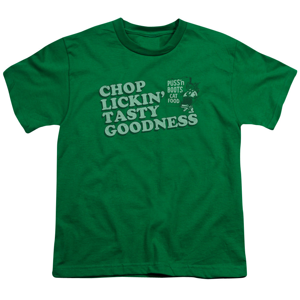 Puss N Boots - Chop Lickin Tasty Goodness - Short Sleeve Youth 18/1 - Kelly Green T-shirt